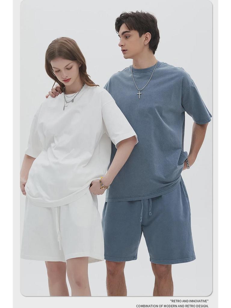 ARTIE Unisex 2025 Sommerkollektion: Gewaschene & Distressed Gefärbte Weiße Shorts & Kurzarm-Anzug