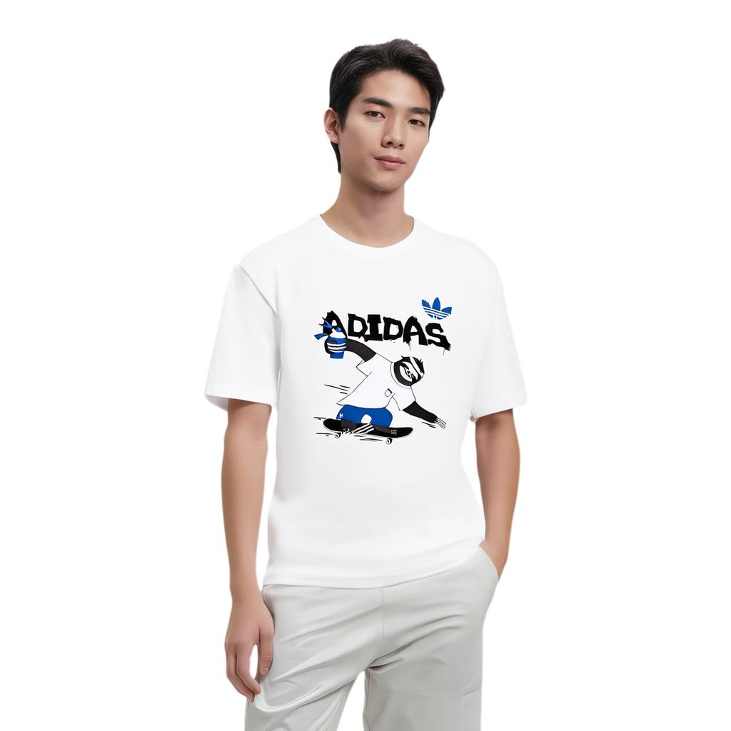 adidas Originals Camiseta de Manga Curta com Gola Redonda e Estampa de Preguiça de Desenho Animado Masculina Tops Branco HB2740
