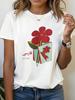 Flower Language Wish Arabic Style Pattern Print Women's T-shirt Casual Round Collar Short Sleeved Harajuku Streetwear Tops Tees