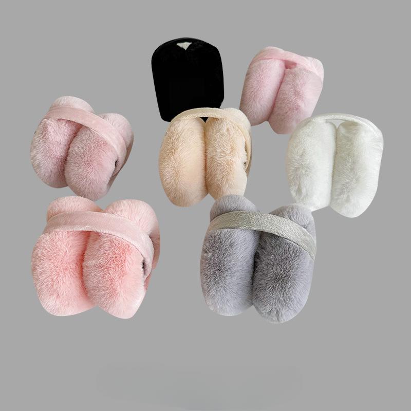 Pluszowe Ciepłe Nauszniki Damskie Słodkie Nauszniki Zimowa Ochrona Uszu Zimoodporne Zimowe Jednokolorowe Ocieplacze na Uszy Składane Jesienno-Zimowa Torba na Uszy Duże