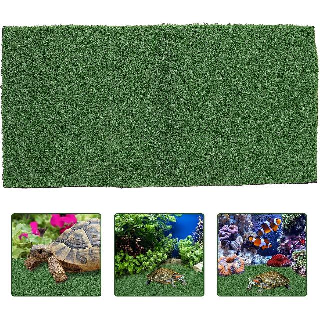 2pcs Aquarium Fake Turf Turtle Resting Basking Fake Grass, Plastic Simulation Grass Mat Container Terrarium Substrate Bedding Liner Fish Turtle Tank