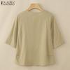 ZANZEA Women Casual Round Neck Loose Summer Half Sleeve Blouse