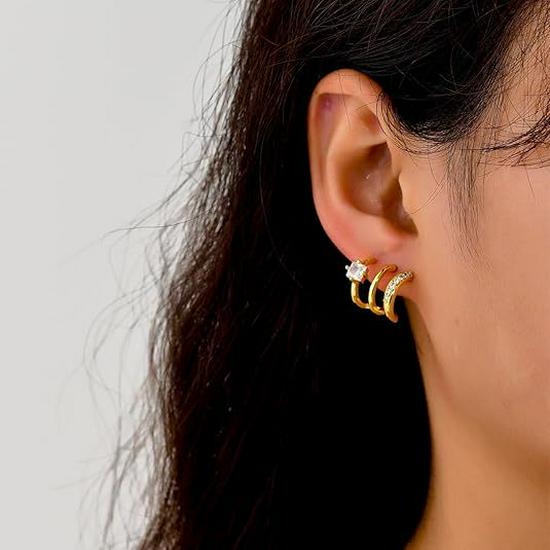 

Elegant Luxury Gold Three-Layer Zirconia Stud Earrings for Women s Daily Wear золотой