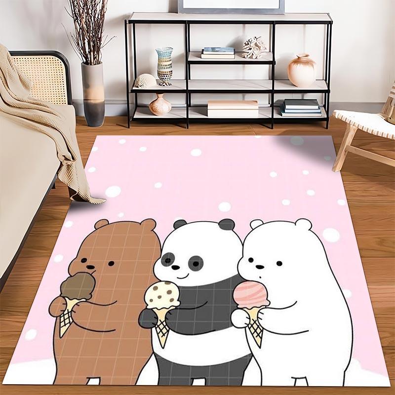 Cartoon Bears Eating Ice Cream On Pink Background Cute Animal Pattern Carpet. Suitable for Use As an Anti-slip1 For1room and Bedroom Sofas
