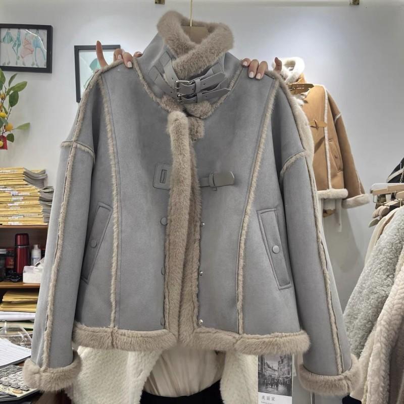 Womens Winter Warm Faux Fur Collar Stand Puffer Coat Thick Cotton Jacket Loose Fit Casual Parka