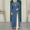 Elegant Ice Silk Crinkle Long Sleeve High-Slit Dress for Muslim Women