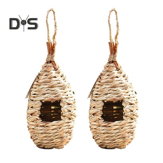 

2 шт., наружный подвесной домик для колибри, хижина из натуральной травы, садовый карман для гнезда для воробья, крапивника, зяблика, синички A