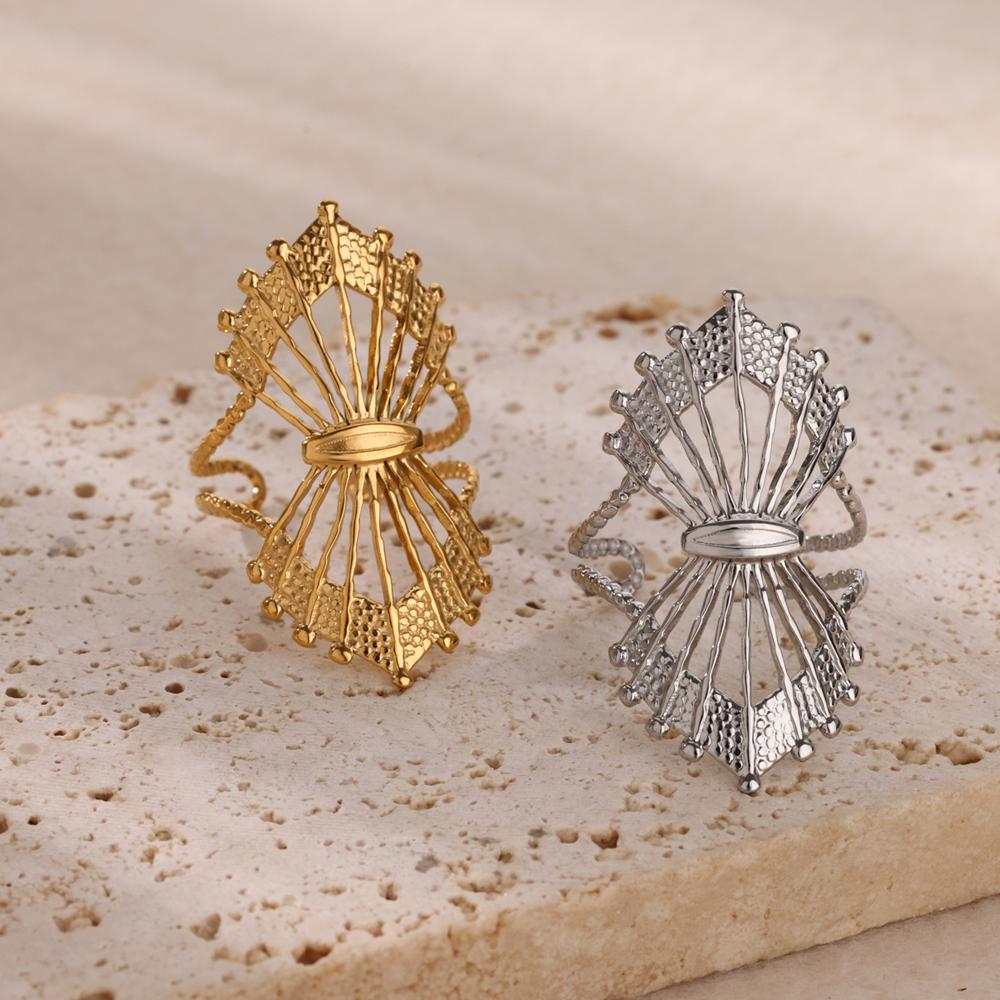 Geometric Bowknot Rings For Women Stainless Steel Gold Color Adjustable Wedding Ring Aesthetic Fashion Waterproof Jewelry Gift