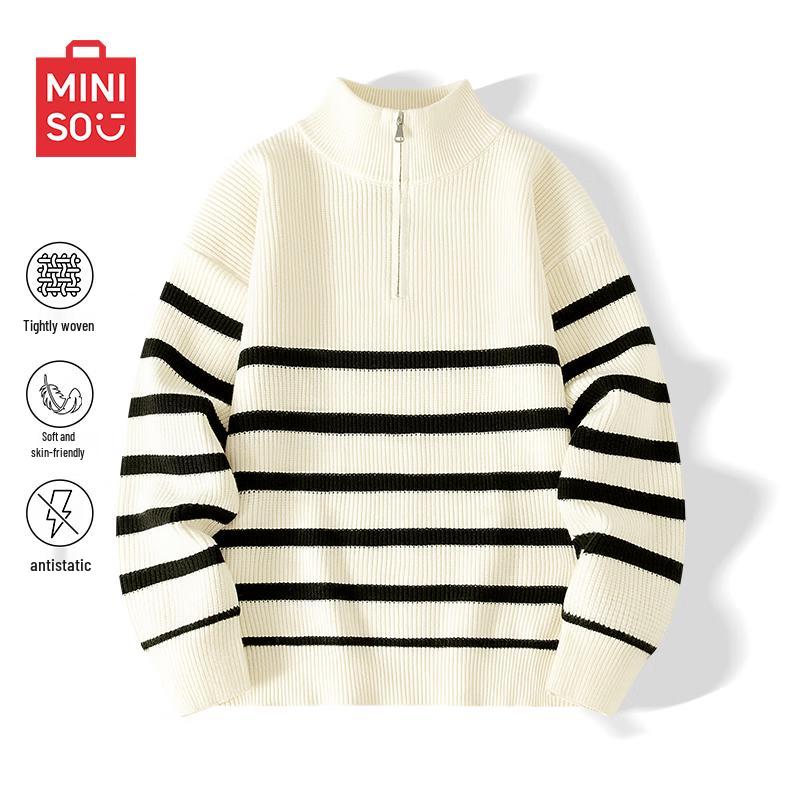 

MINISO Men s Striped Half-Zip Knit Pullover Sweater XL