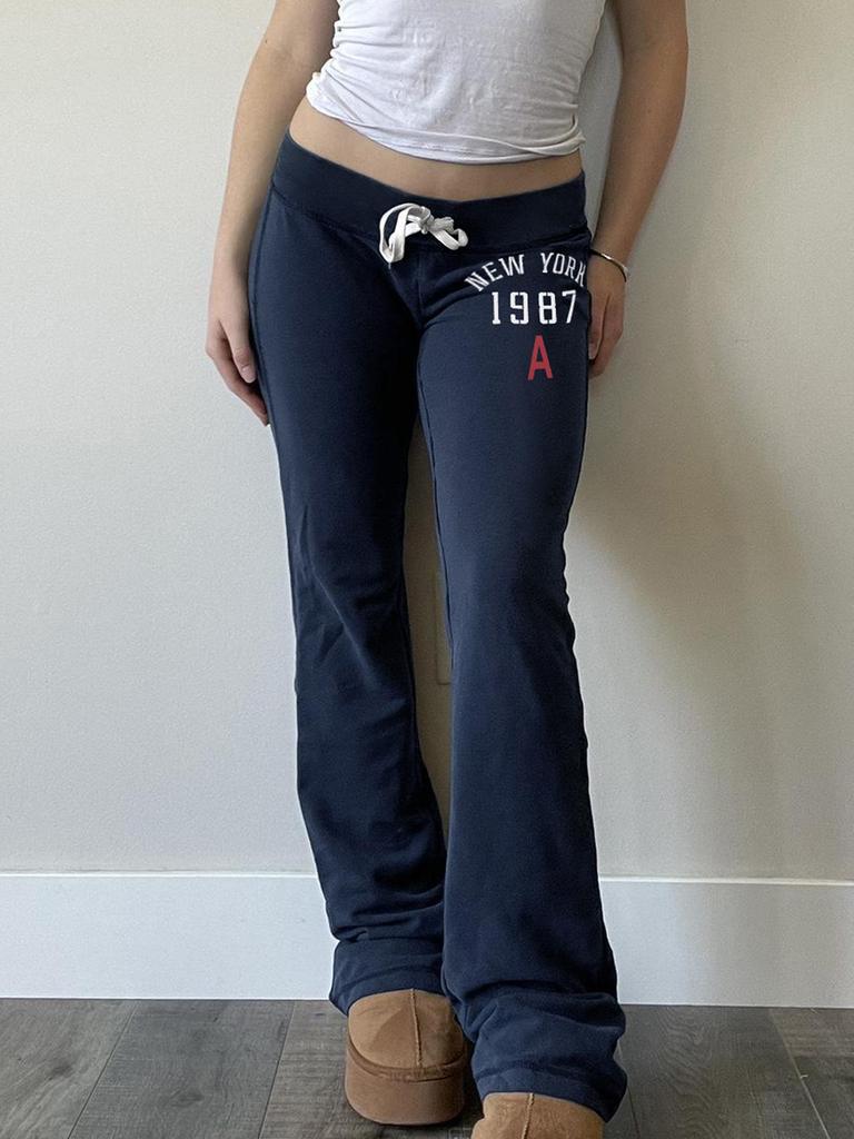 Pantalones de Moda de Tiro Bajo con Bloques de Color y Cordones - Casual y Cómodos