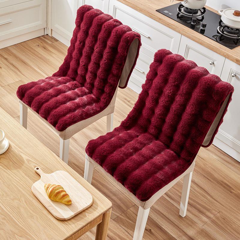Winter Plush Non-Slip Thick Chair Cushion with Integrated Backrest for Living Room, Dining, and Office