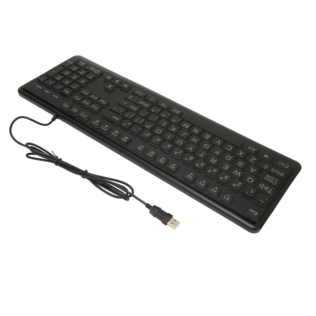 Large Print Keyboard Large Bold Letters 104 Keys Standard Full Size USB Wired White LED Backlit
