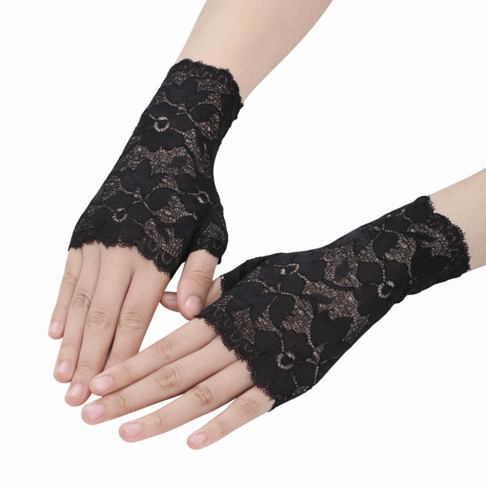 1 Pair Elastic Lace Gloves Flower Pattern Bridal Gloves Vintage Mesh Gloves for Women