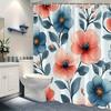 1pc Soft Pink and Blue Floral Shower Curtain - Elegant Modern Design, Polyester Fabric, Machine Washable, With Hooks