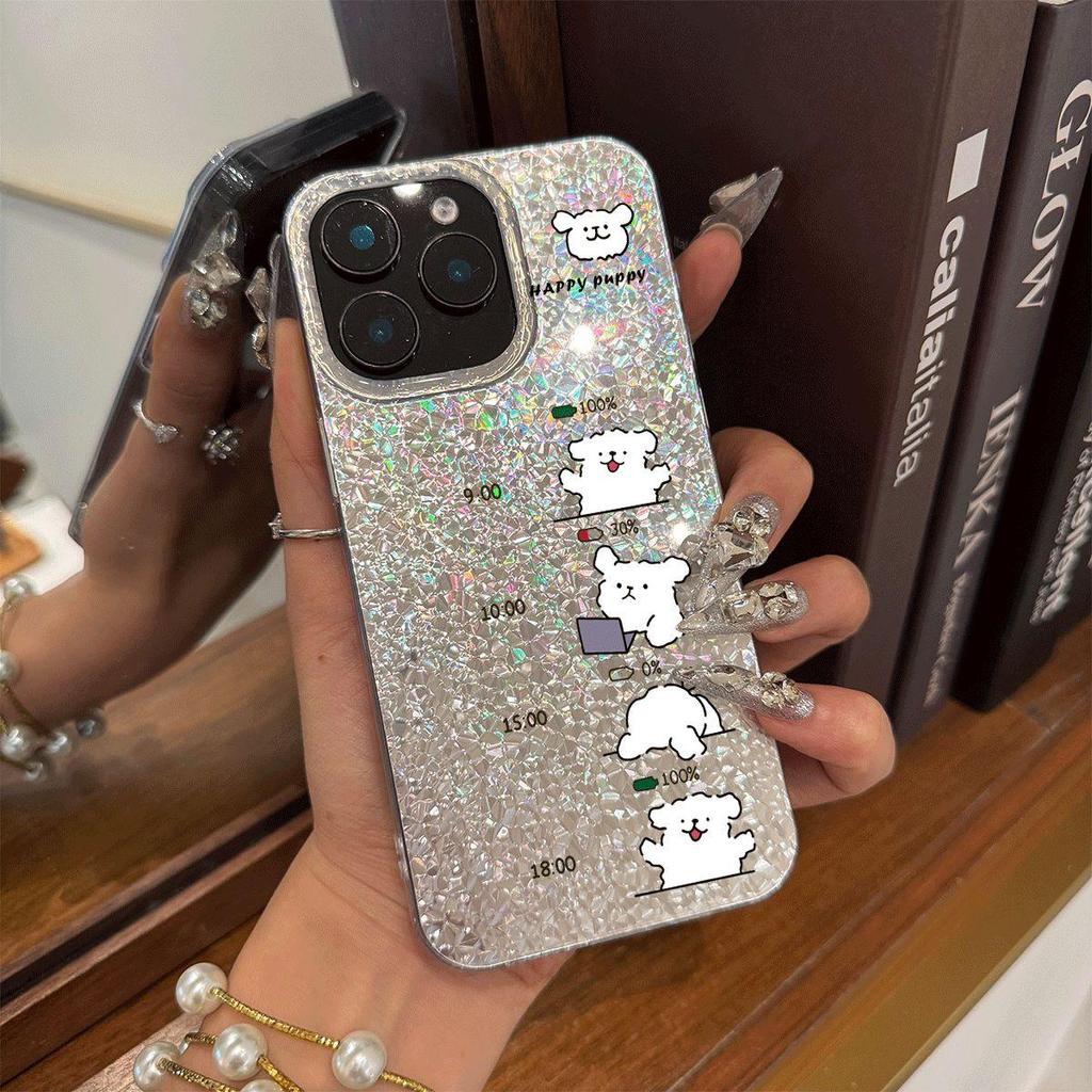 Phone Case for iphone 13 Air 15 XS Max 14 XR 16 Plus 11 17 Pro 12 18 Pro Max Daily Puppy Routine Silver Cracked Texture Shockproof Cover