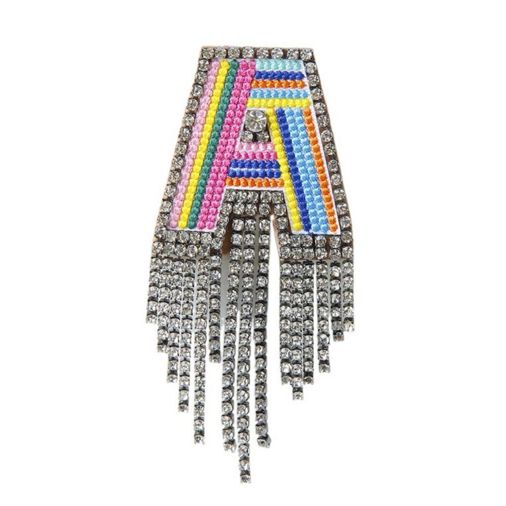Embroidery Rhinestone Tassel  Brooch A-Z Letter Banquet Clothes Pin  Decoration
