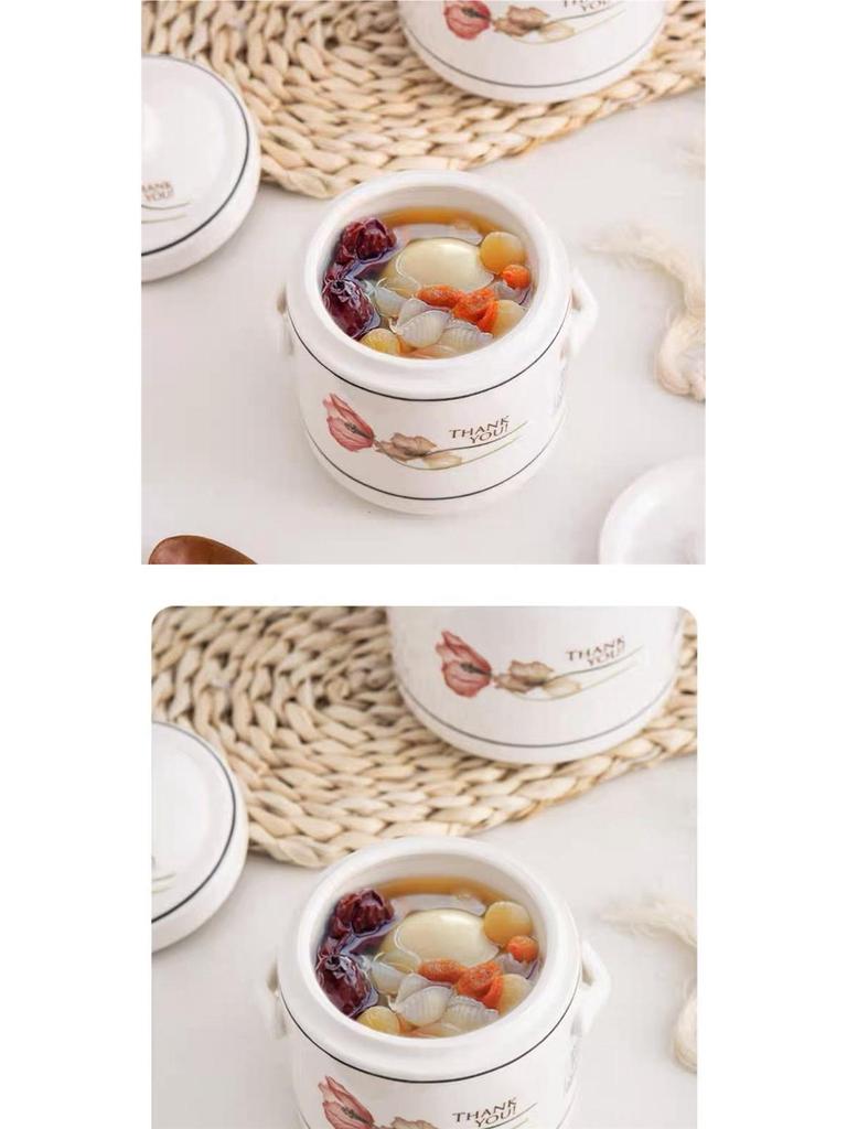 Keramik Doppeldeckel Schwalbennest Schmortopf mit Löffel, Ideal zum Eierdämpfen und für Suppen