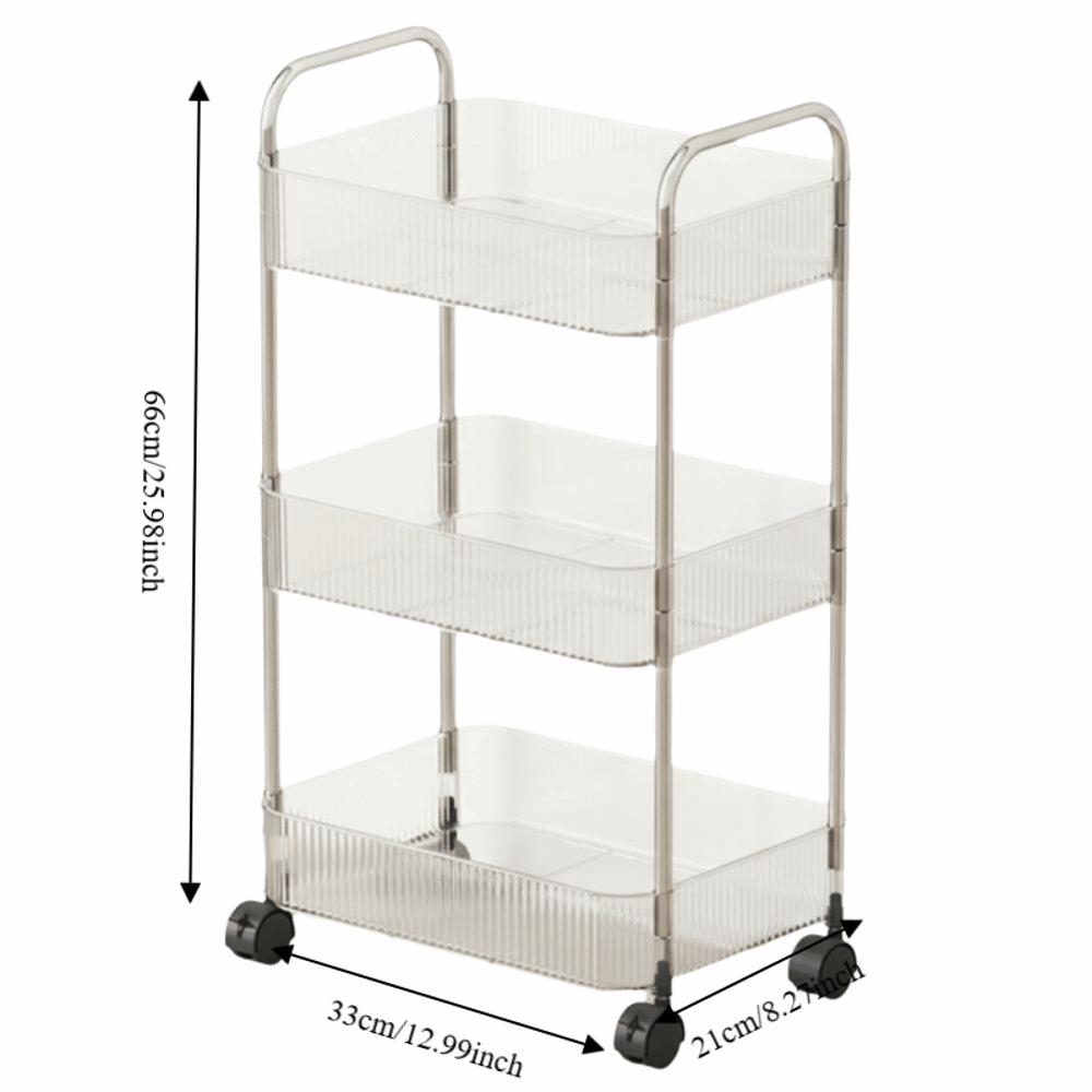 Clear Box Mobile Trolley Storage Cart 3 Tier Home Organize Multi Layer Storage Rack Large Capacity Multi-functional