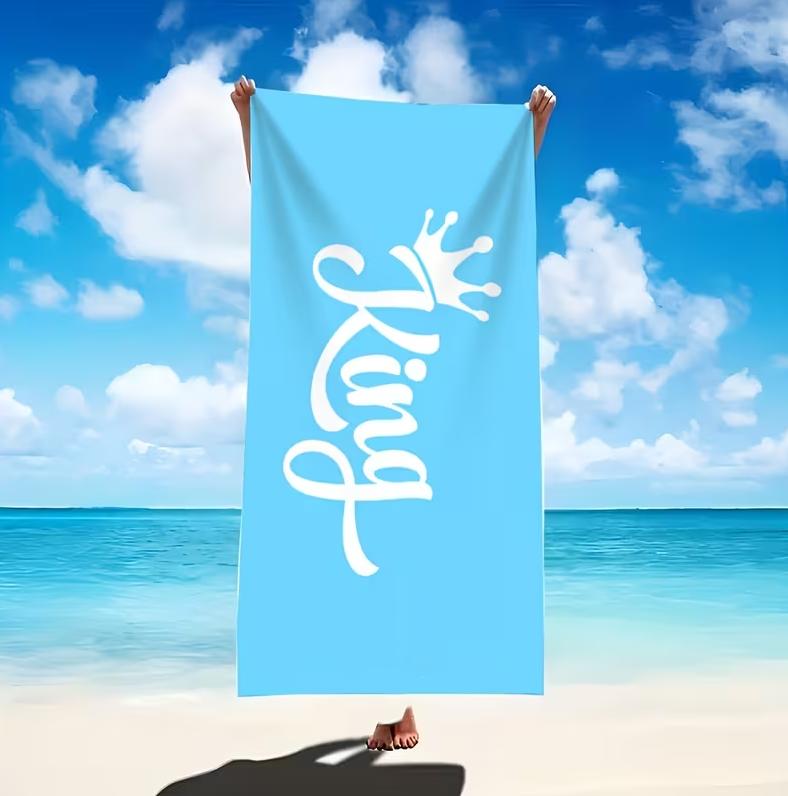 Couple Style Beach Towel with King Queen Gold Crown Soft Touch Strong Water Absorption Fast Drying Suitable for Summer Beaches