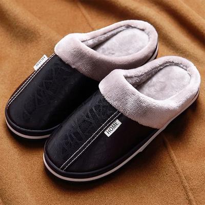 Mode Herren Zuhause Winter Indoor Hausschuhe Warme Schuhe Dicke Sohle Plüsch Wasserdicht Leder Haus Herren Hausschuhe Baumwolle Flach Paar Schuhe