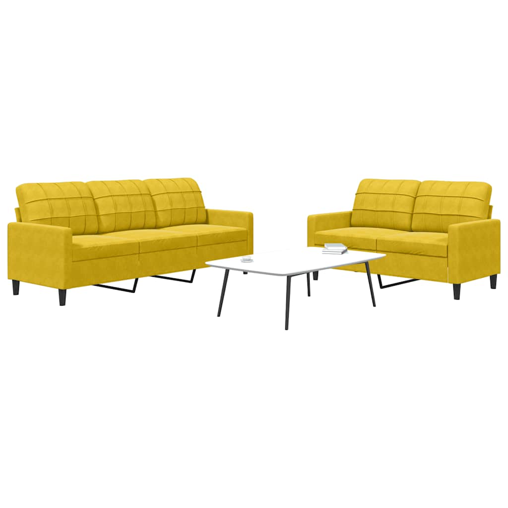 2 Piece Sofa Set with Cushions Yellow Velvet