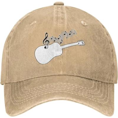 Verstelbare Baseballpet voor Heren en Dames met Patroon van Akoestische Gitaar en Muzieknoten Denim Stof Snapback Klassieke Pet