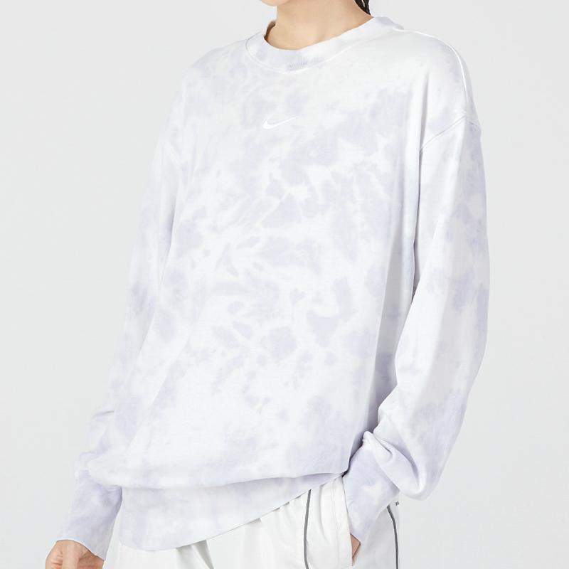 Nike Tie-Dye Logo Casual Round Neck Long Sleeve T-Shirt Women Tops Light-Purple DQ6157-580
