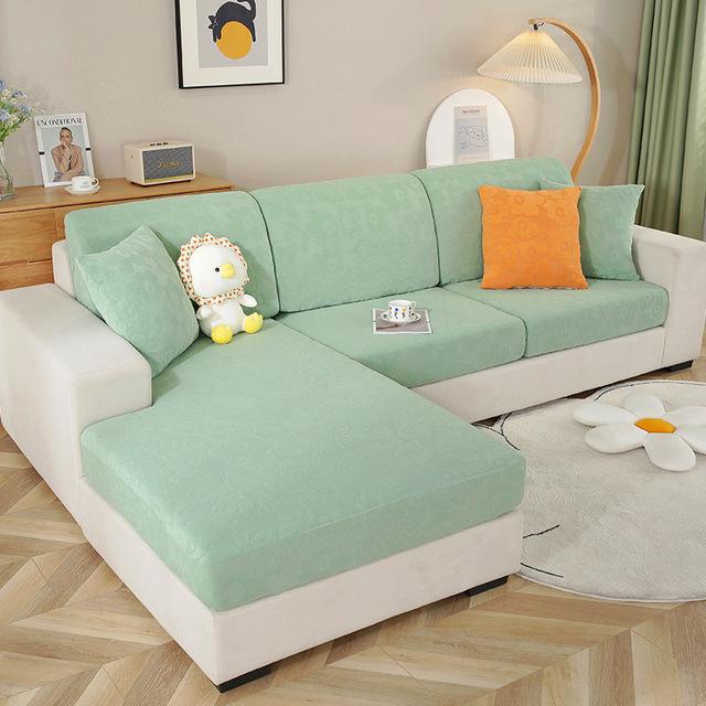 Elastic Sofa Cover Dust Resist Solid Color Jacquard Thickening Living Room Sofa Cover Non -Slip Full Wrap Sofa Cushion Cover 1 2 3 1pc Normal size-S зелёный