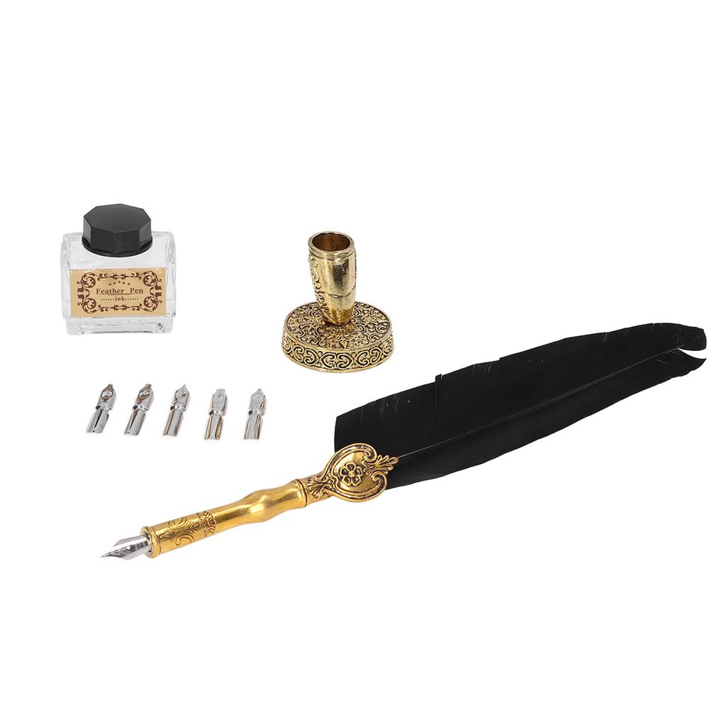 Feather Pen Exquisite Vintage Elegant Stainless Steel Smoothly Writing Wear Resistant Quill Pen