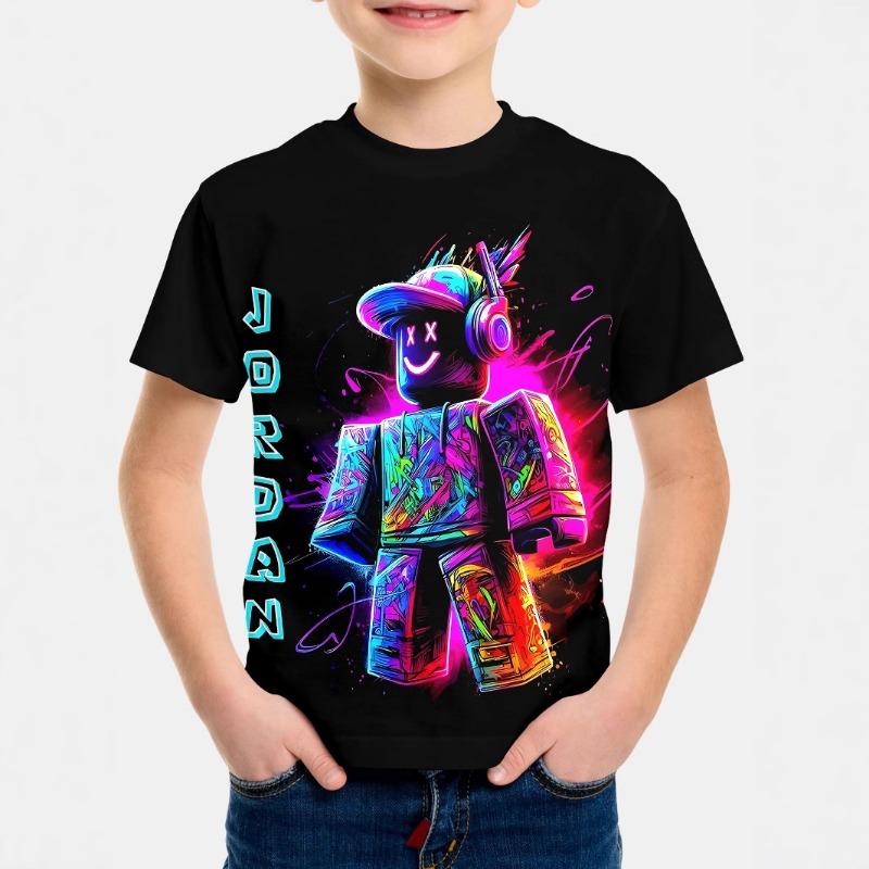Fluorescent Style Short Sleeved 3D Digital Printed T-shirt for Children Shirt