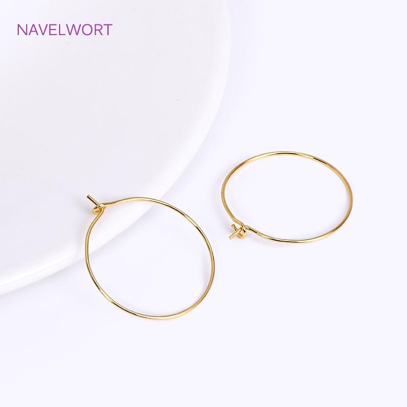 18K Real Gold Plated Hoop Earrings Earwires,Accessories For Earrings,Brass Round Earring Findings Jewelry Making Supplies
