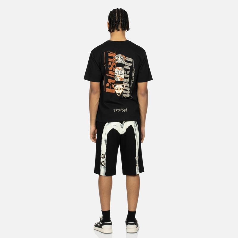 Evisu Pantaloncini Casual da Uomo con Stampa Big M e Gabbiano 2ESHTM4ST1060XXCT