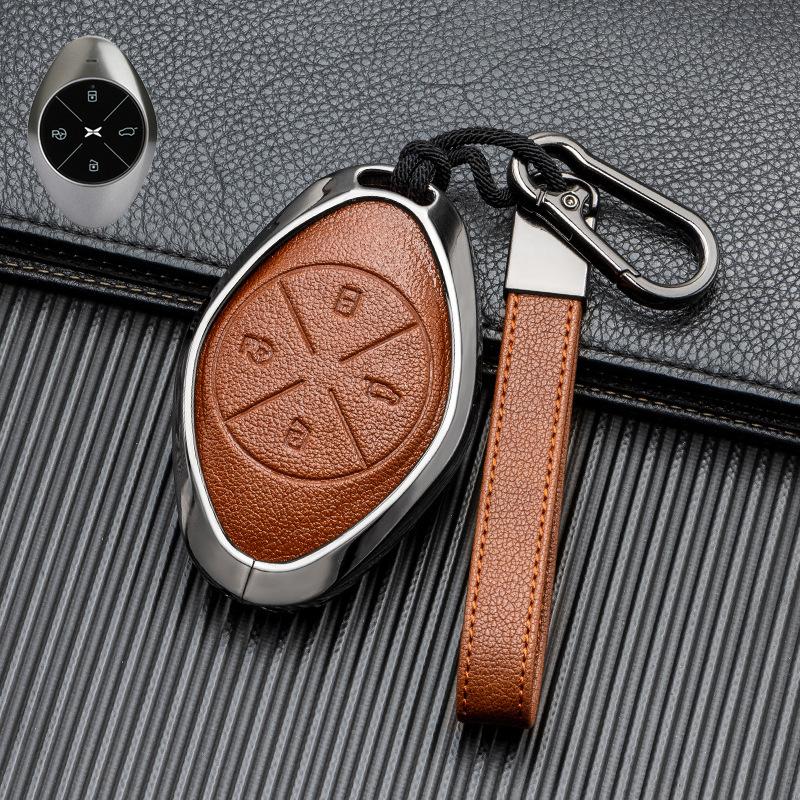 Signal Unobstructed, Suitable for Xiaopeng P7 G9 G3 P5 Metal All-inclusive Double-sided Leather Car Key Protective Case