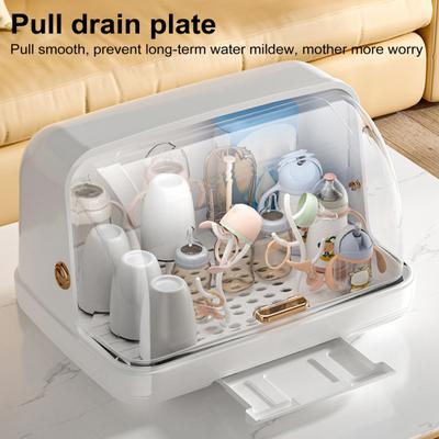 Baby Bottle Drying Rack with Cover 360-Degree Sealing Kitchen Cabinet Organizer Bottle Holder for Valves Straws Nipples Space-Saving Countertop Dryer