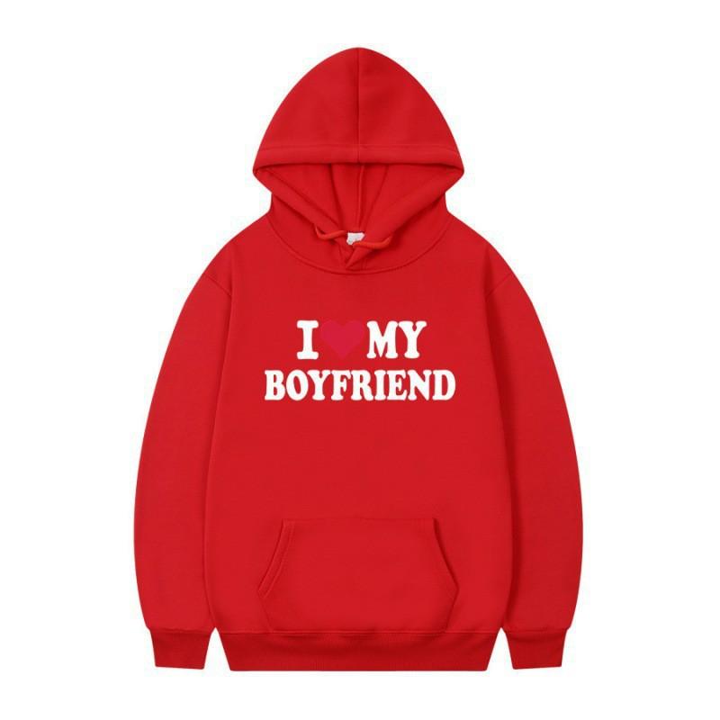 Herren Gothic Streetwear Kapuzenpullover Mit I LOVE MY BOYFRIEND Aufdruck Langarm Lockerer Schnitt