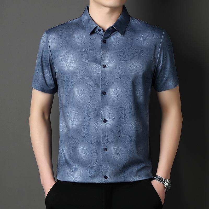 Men s Blue Floral Print Short Sleeve Button Down Shirt M синий