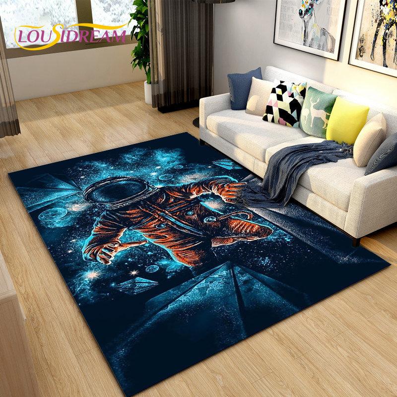 3D Astronaut Space Cartoon Area Rug,Carpet Rug for Living Room Children's Bedroom Sofa Doormat Decoration,Kid Non-slip Floor Mat
