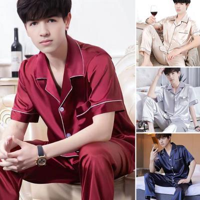 Conjunto de Pijama para Hombre de 2 Piezas Solapa Manga Corta Tapeta de Botones Camisa Cintura Elástica Ancho