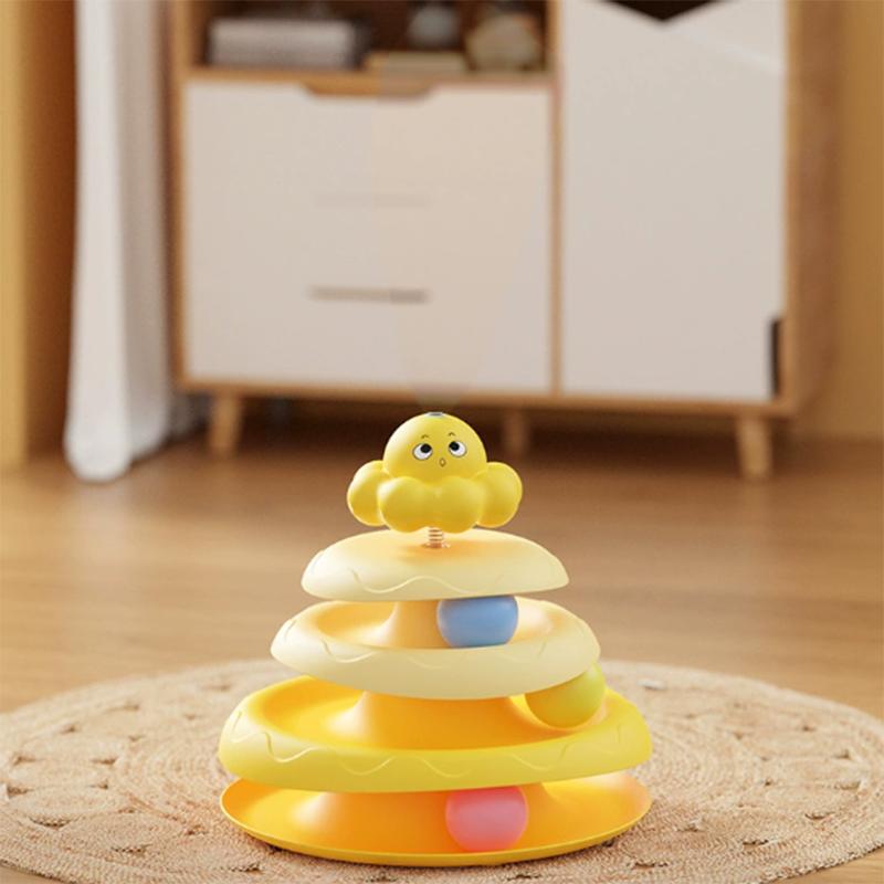 Colorful Balls Cat Toy Hollow Tracks Detachable Portable Playground for Cats Interactive Cat Stick Turntable for Boredom Relief