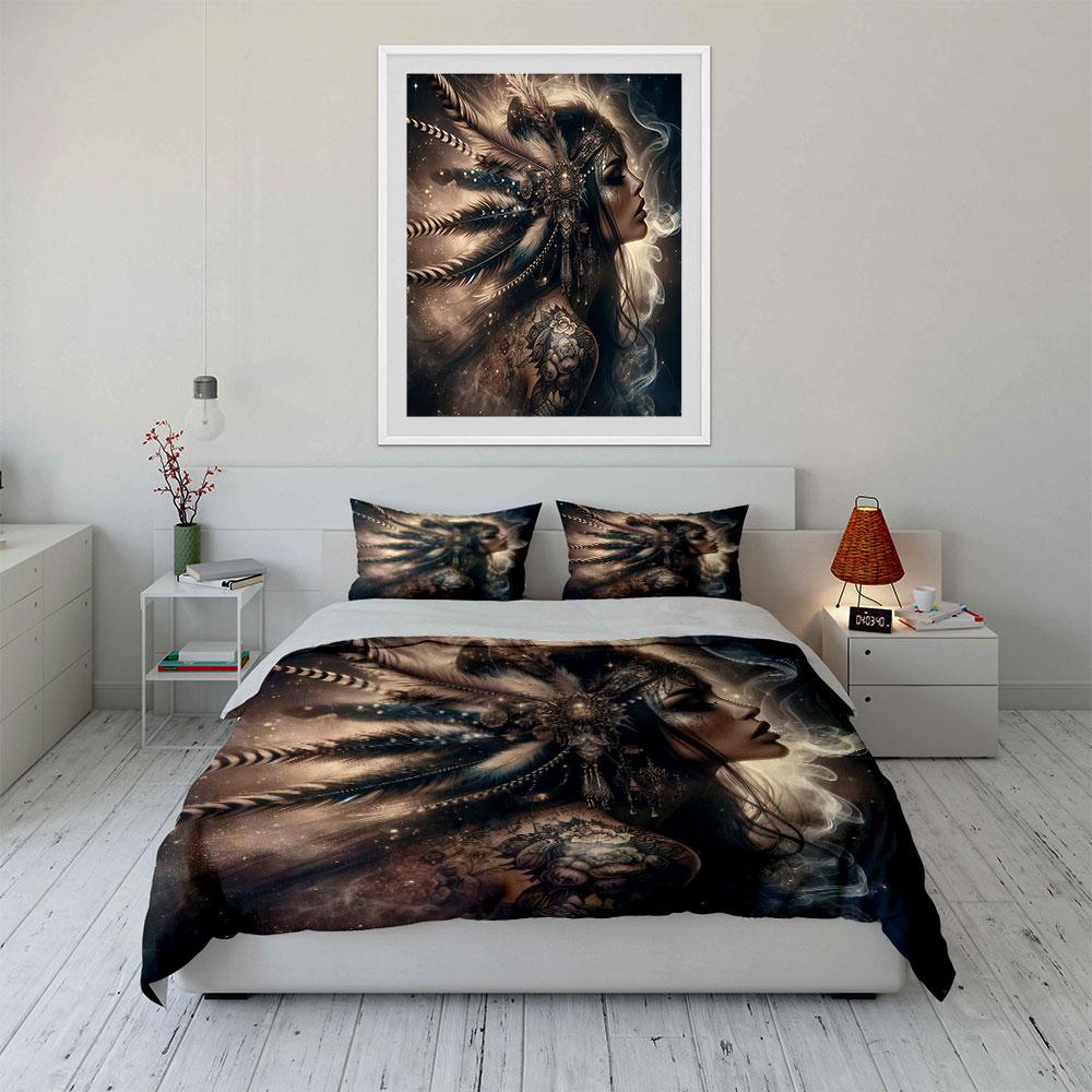 Ensemble de décoration d'art bohème à plumes Couette douce et confortable Ensemble de literie comprenant 1*Housse de couette & 2*Taies d'oreiller, Cadeau