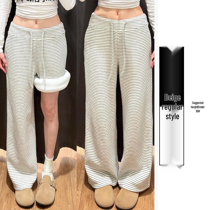 Women s High-Waisted Grey Striped Wide-Leg Velvet Warm Pants - Autumn/Winter 2025 Collection Large