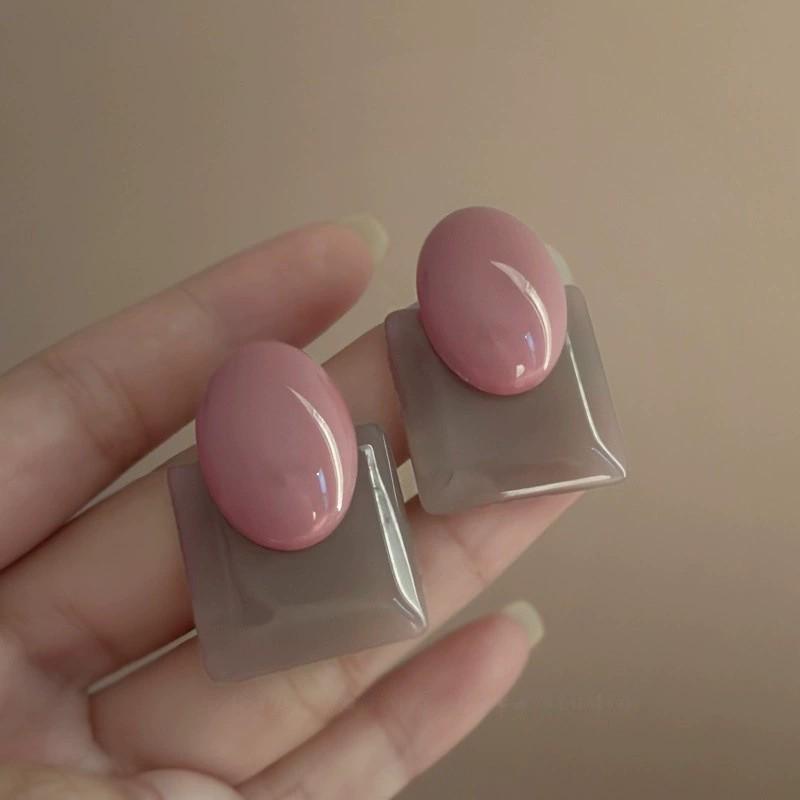 Silver Needle Red Rhombus Earrings - Light Luxury, High-End Fashion, Versatile Design, Simple and Niche Ear Hoops.