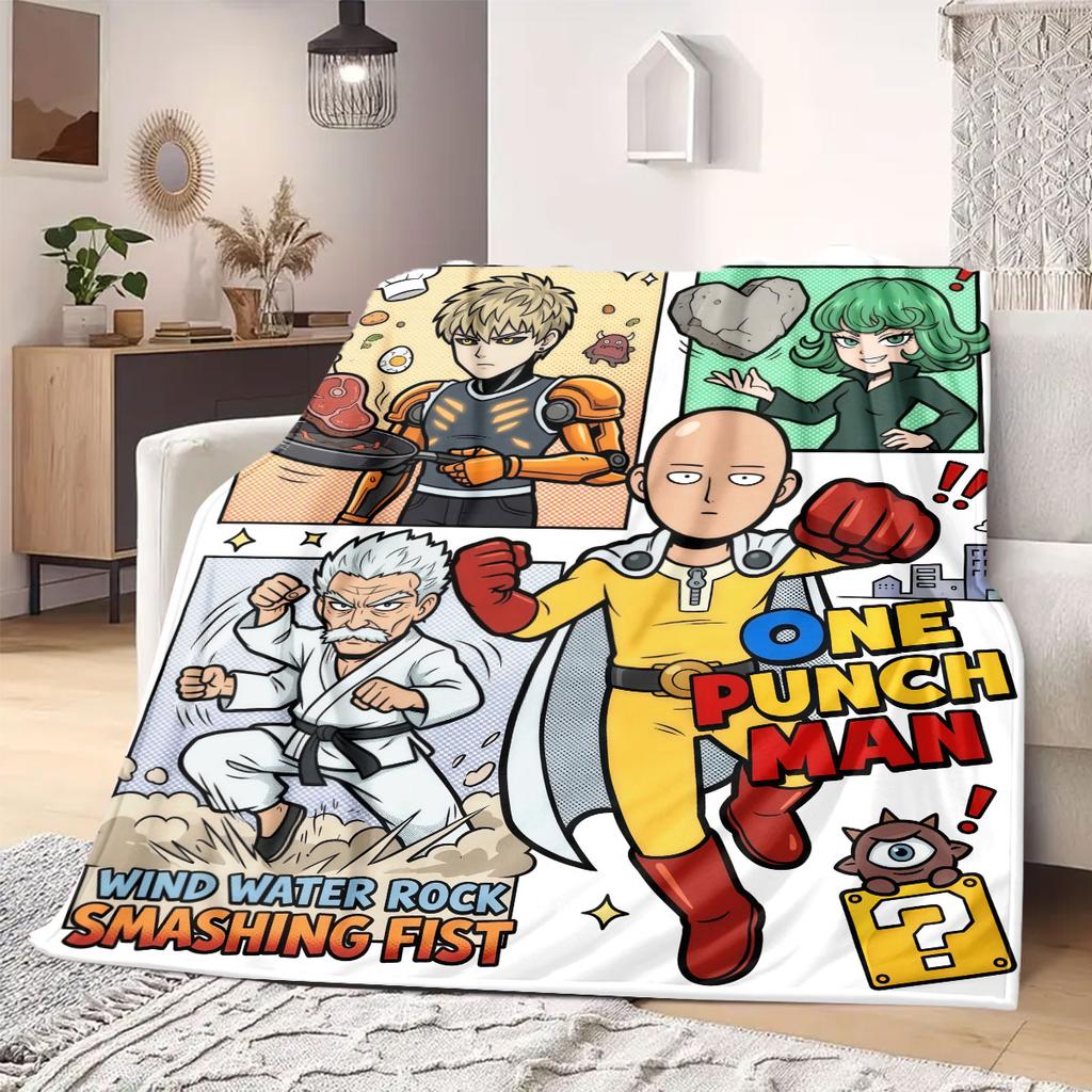 One Punch Man Professional Print Flannel Blanket, Cartoon Graphic for Living Room, Warm Bedding, Versatile Travel_LIAN