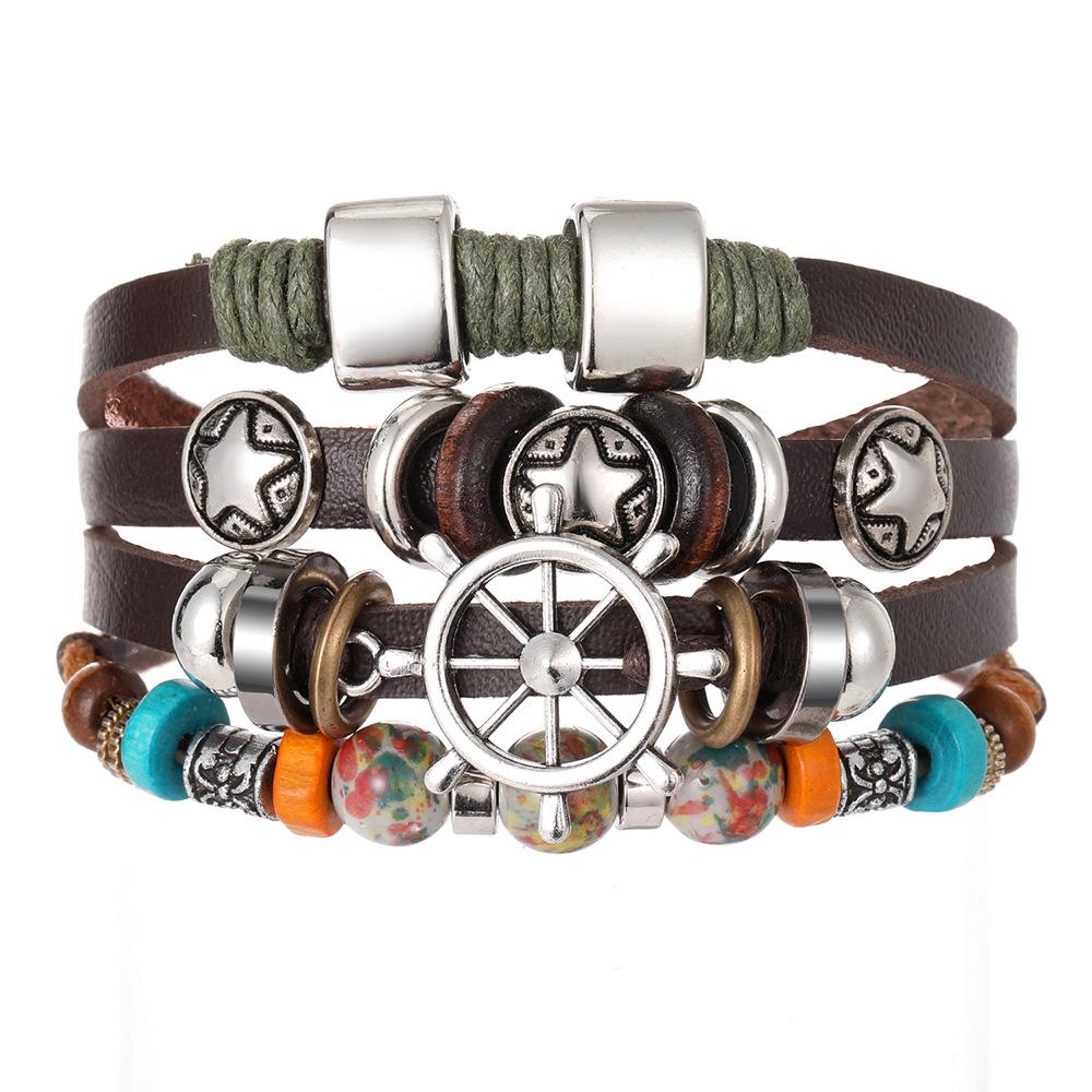 Schmetterling Stern Mond Anhänger Vintage Mehrschichtiges Lederarmband