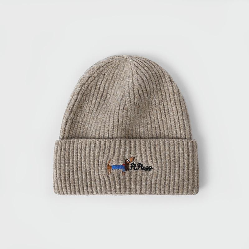 Cute Puppy Embroidered Knitted Hat Warm and Cold Hat Children Autumn and Winter Versatile Casual Face Small Cold Hat