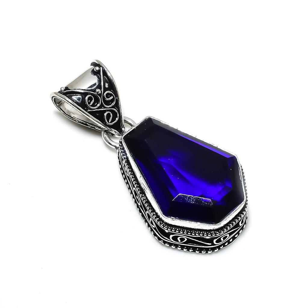 Kistformad Blå Safir Hänge, 925 Sterling Silver Hänge, Handgjort Hänge, Kistformade Ädelstenssmycken, Silver Smycken För Kvinnor Gåva