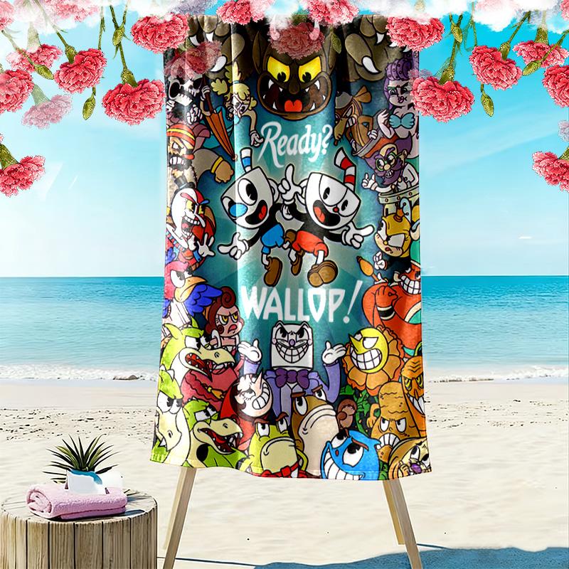 Cuphead Print Beach Towel, Large Soft Quick Dry Towel for Beach Camping Swimming