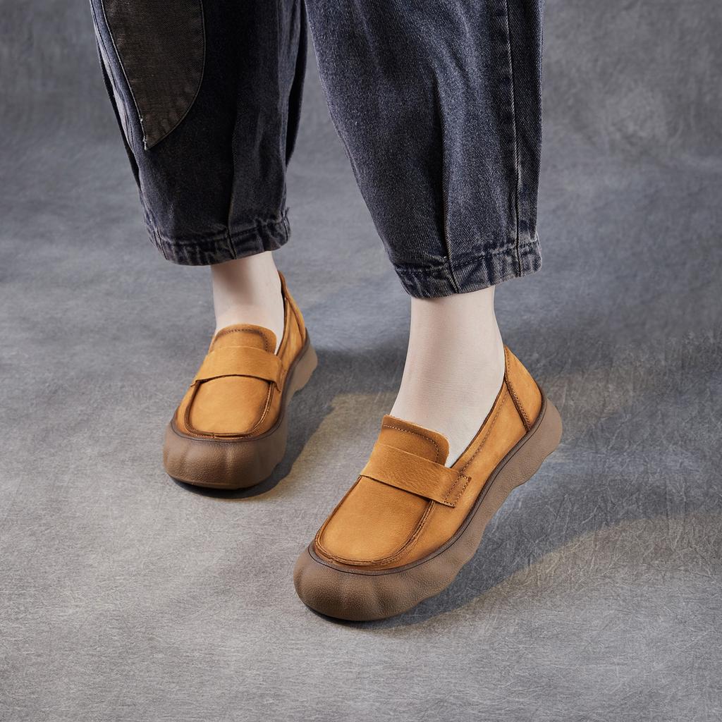 Women's Retro Casual Shoes Versatile Top-grain Leather Single Shoes Slip-on Soft-soled Loafers