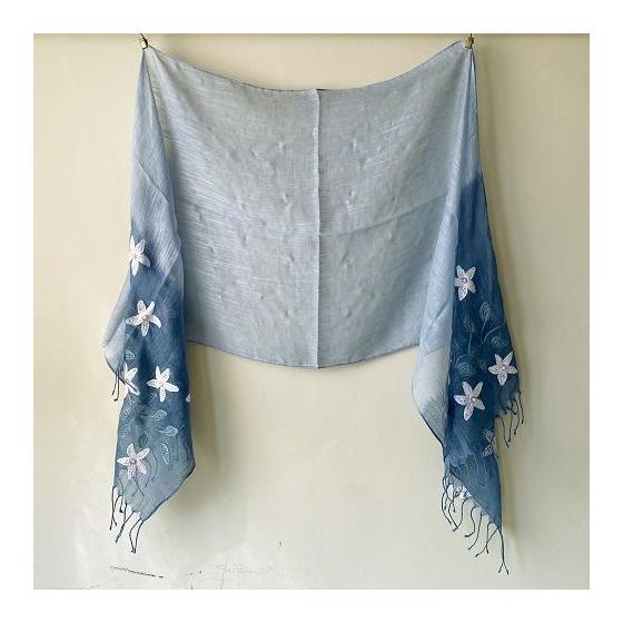 Used Kusukusu Zakka Ant Embroidery Pearl Beads Floral Stole Gradient Cotton 80% Silk 20% Embroidery Rayon 100% Country Simple Nordic 50cm x 180cm
