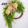 Wedding Gift Garland Artificial Hydrangea Wreath for Front Door 16 Inch Lifelike Floral Seasonal Hanging Decor with Burlap Bow Wall Party Home